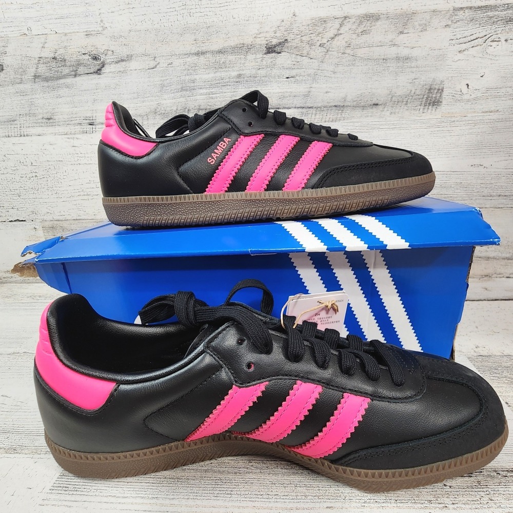 Adidas Samba OG W Womens 7.5 Black Lucid Pink Gum Sole Sneakers NWB JS1386